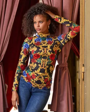 So Chic Holiday Status Printed Turtleneck Black/Gold
