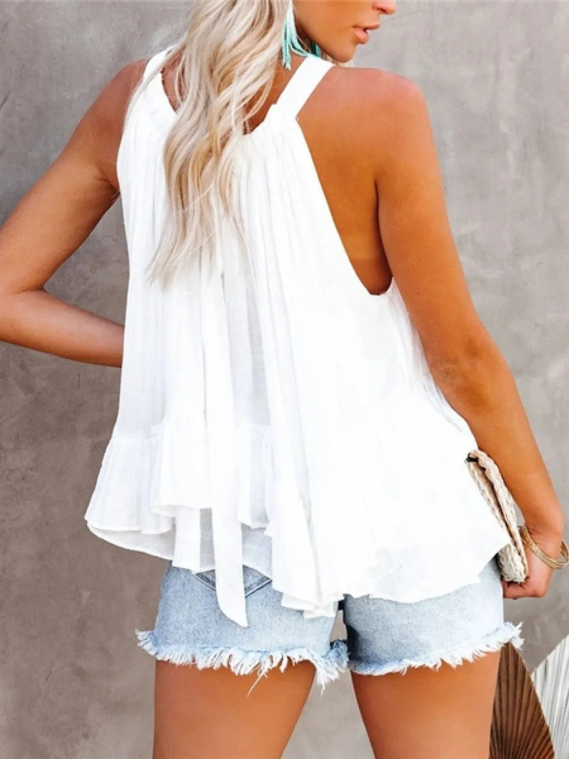 Solid Color Full Size Ruched Round Neck Tank (3 Colors)
