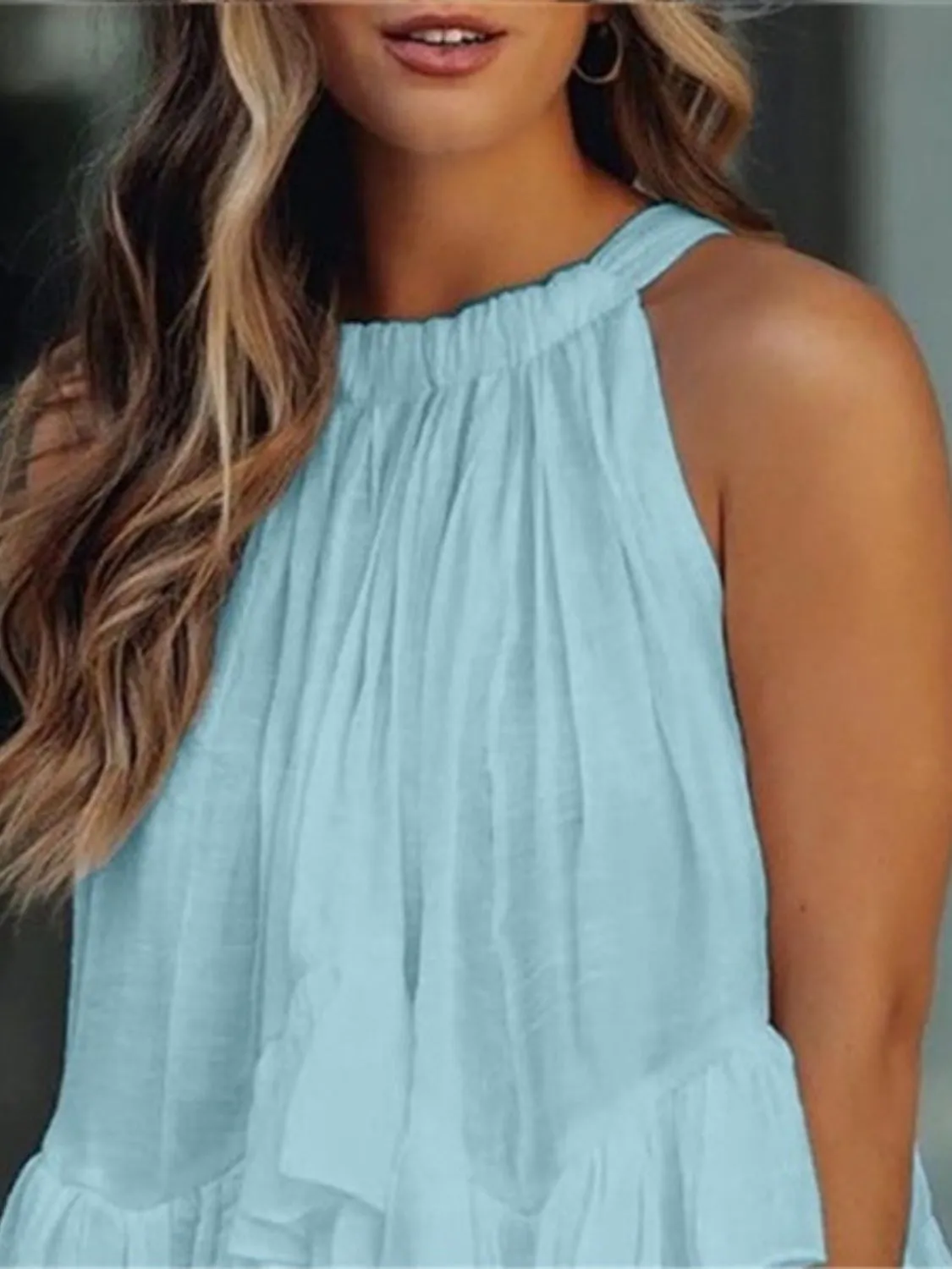 Solid Color Full Size Ruched Round Neck Tank (3 Colors)