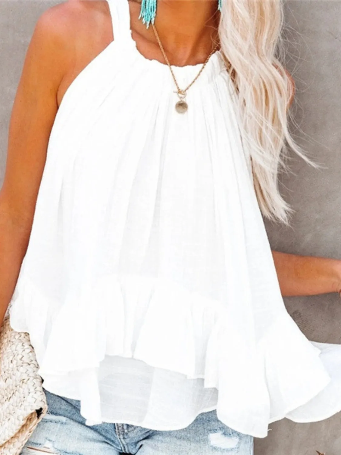 Solid Color Full Size Ruched Round Neck Tank (3 Colors)