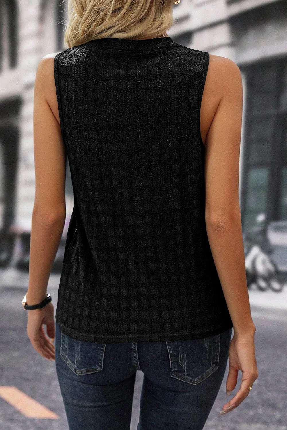 Solid Notched Sleeveless Blouse (3 Colors)