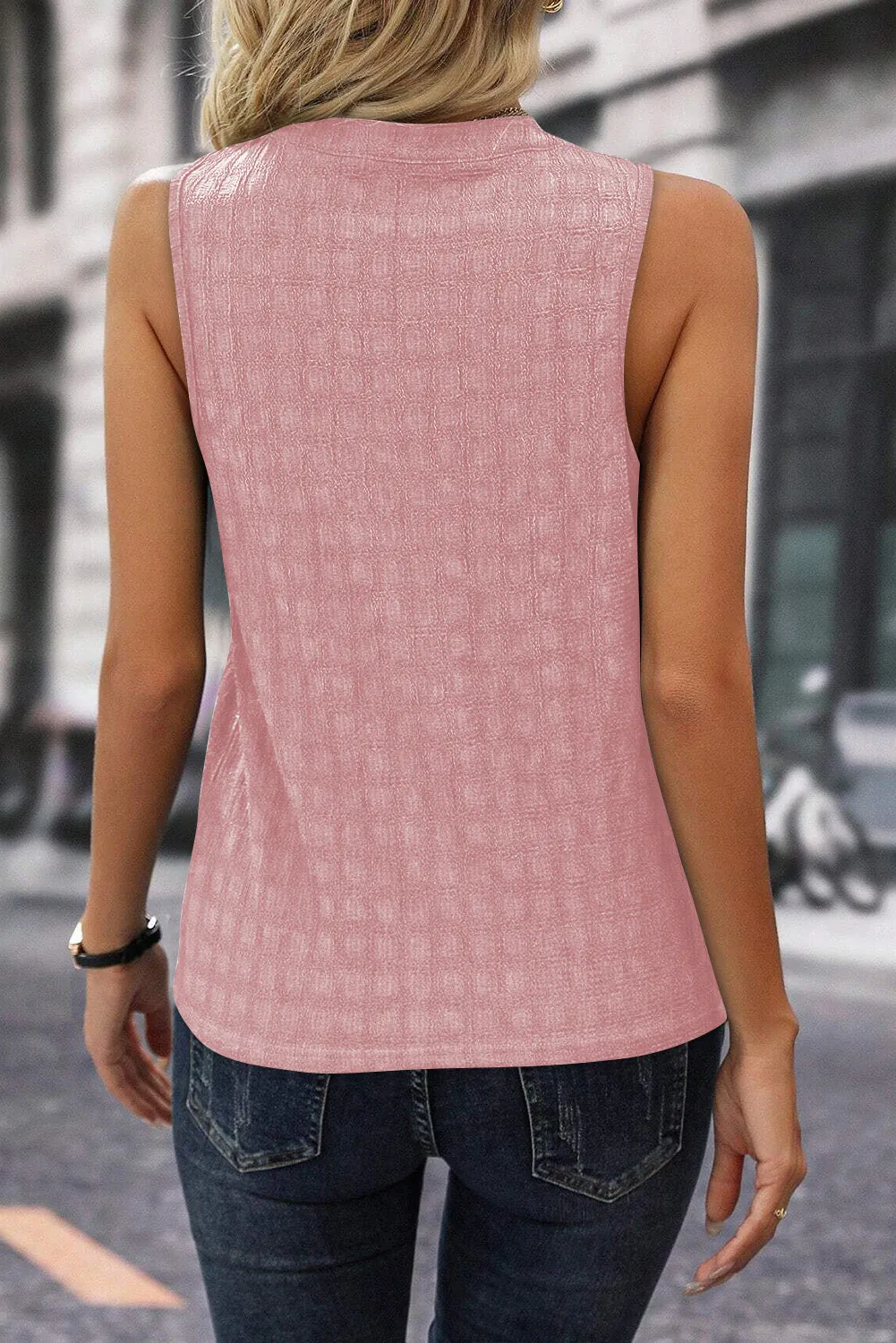 Solid Notched Sleeveless Blouse (3 Colors)