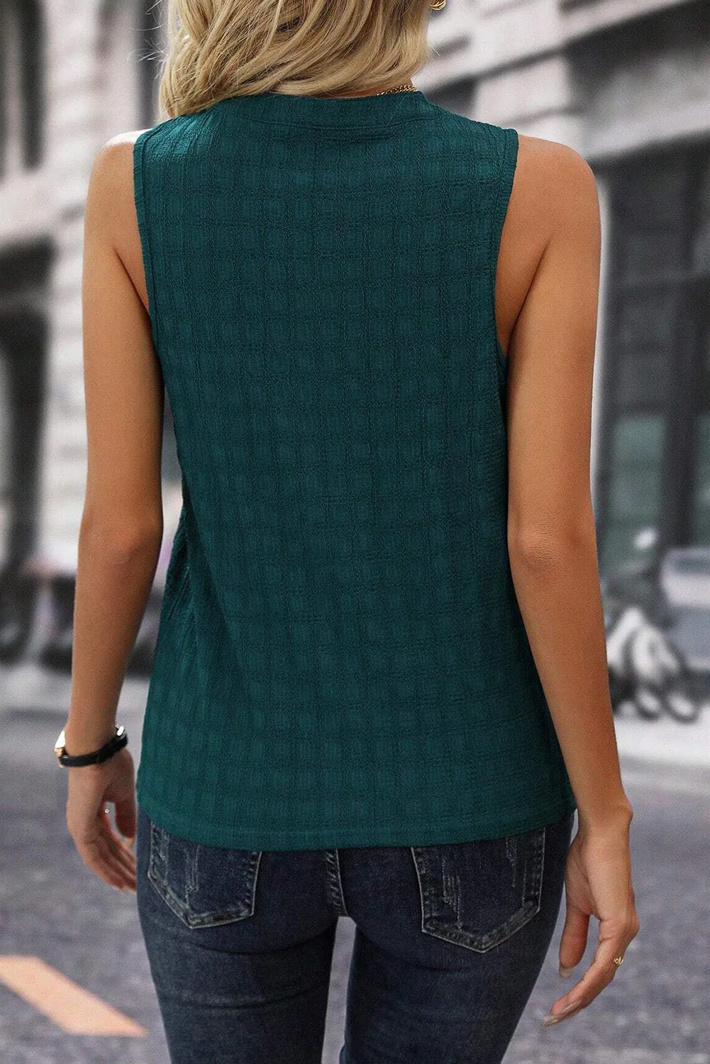 Solid Notched Sleeveless Blouse (3 Colors)