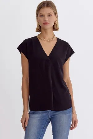Solid V-Neck Short Sleeve Top Featuring Placket Detail