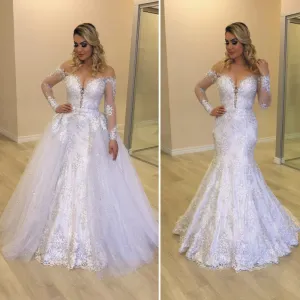 sparkly white wedding dresses detachable skirt lace applique elegant beaded cheap wedding gowns