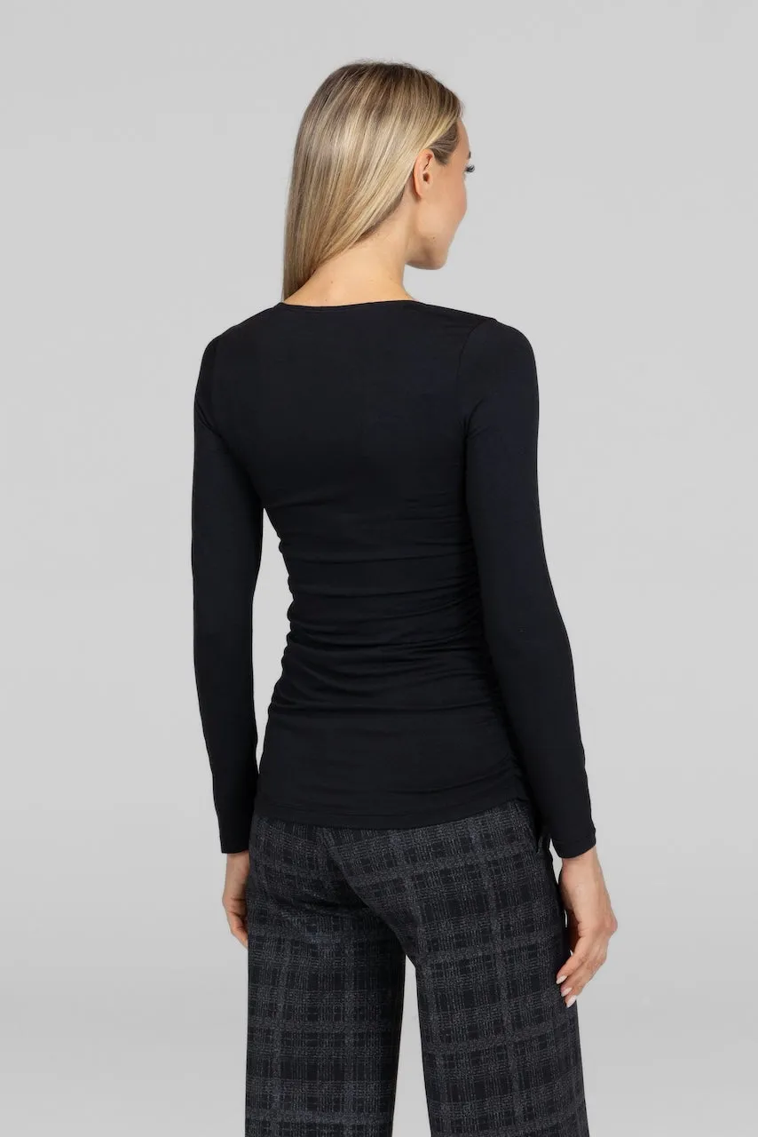 SQUARE NECK LONG SLEEVE TOP: BLACK
