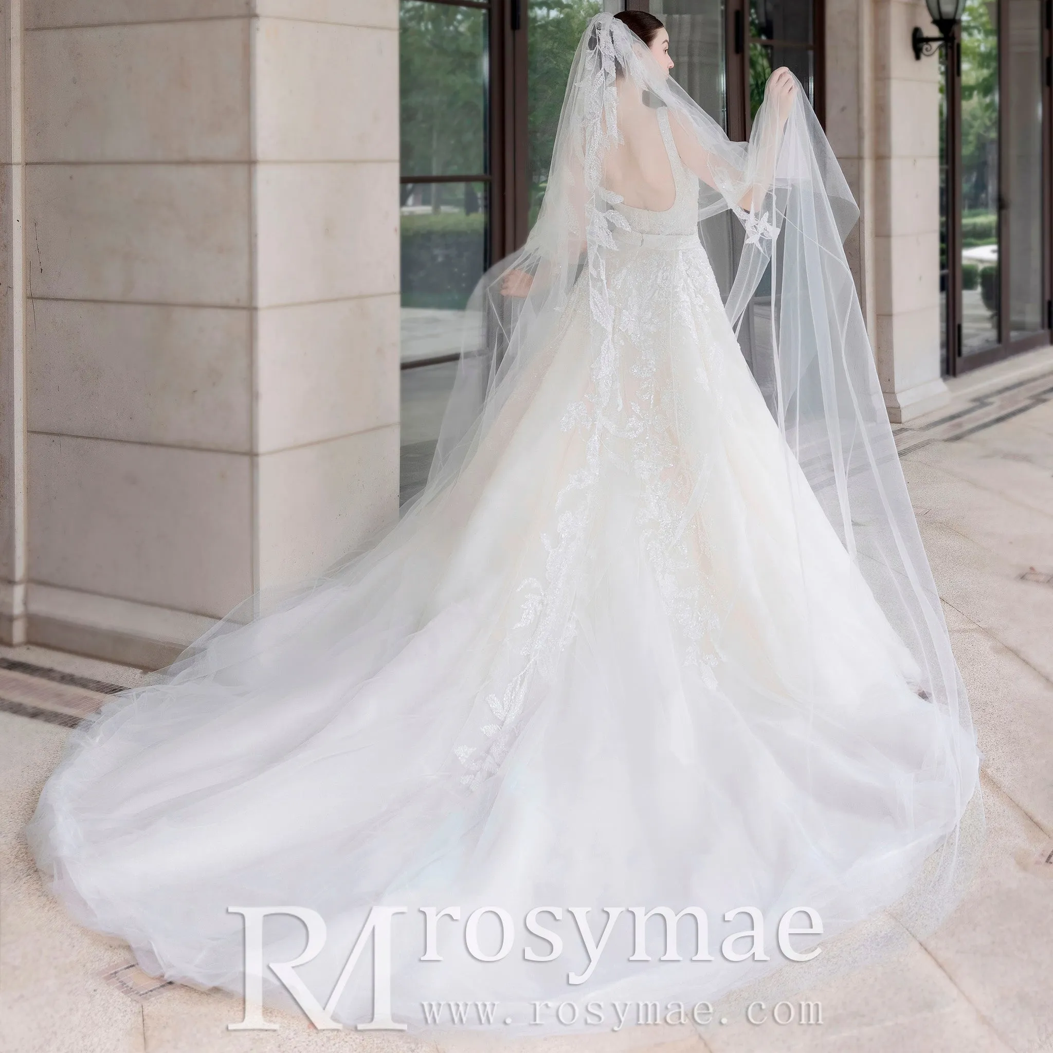 Square Neck Mermaid Lace Wedding Dress with Detachable Train