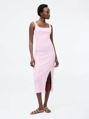 Square Neck Ribbed Bodycon Midi Dress
