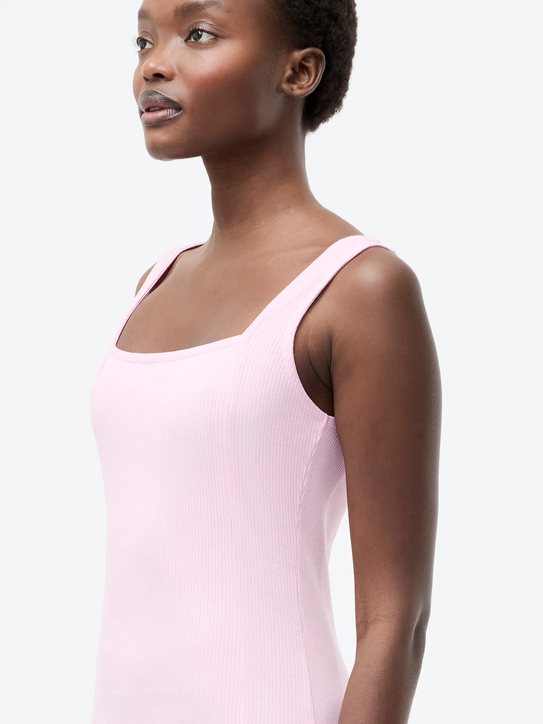 Square Neck Ribbed Bodycon Midi Dress