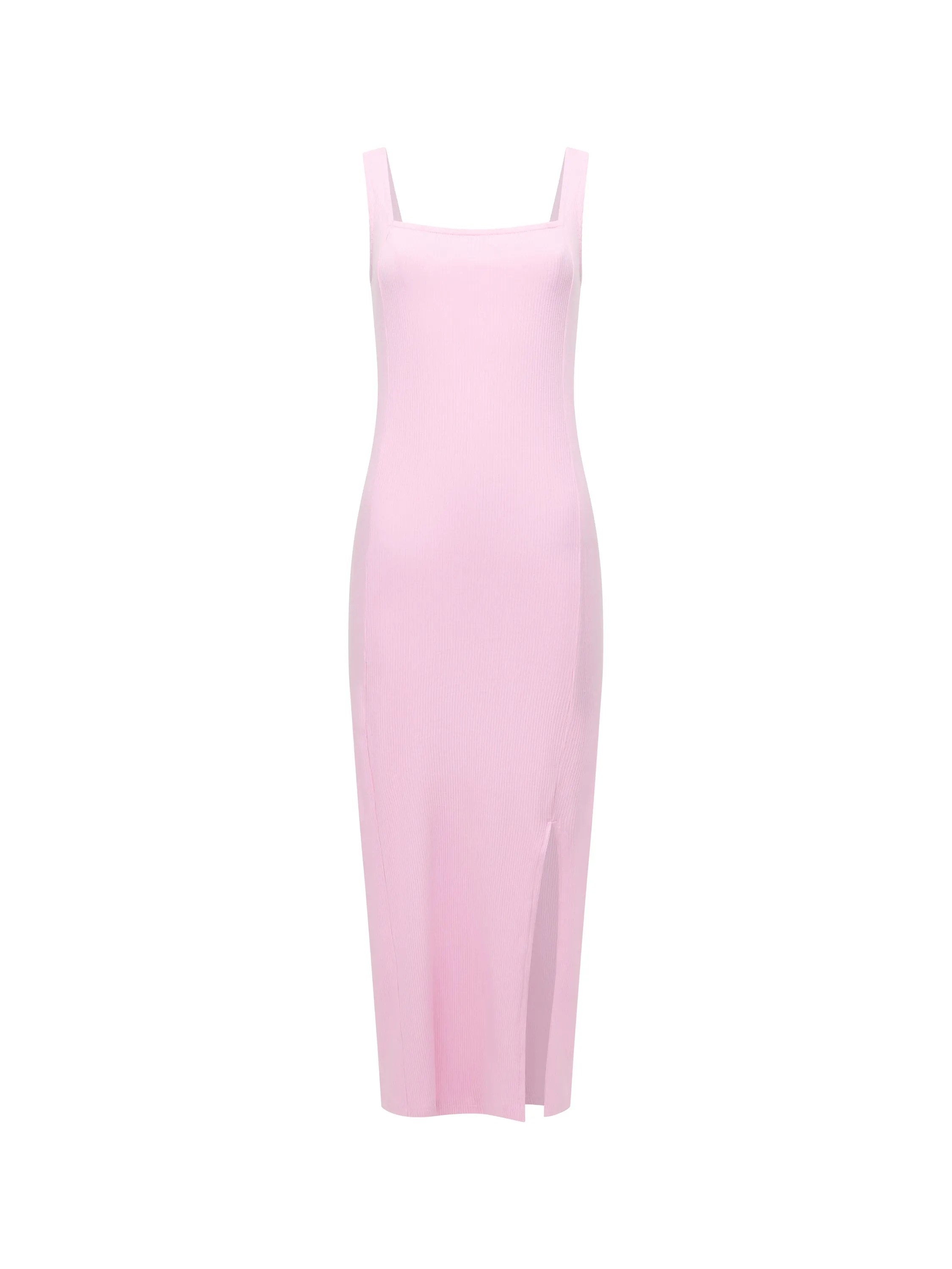 Square Neck Ribbed Bodycon Midi Dress