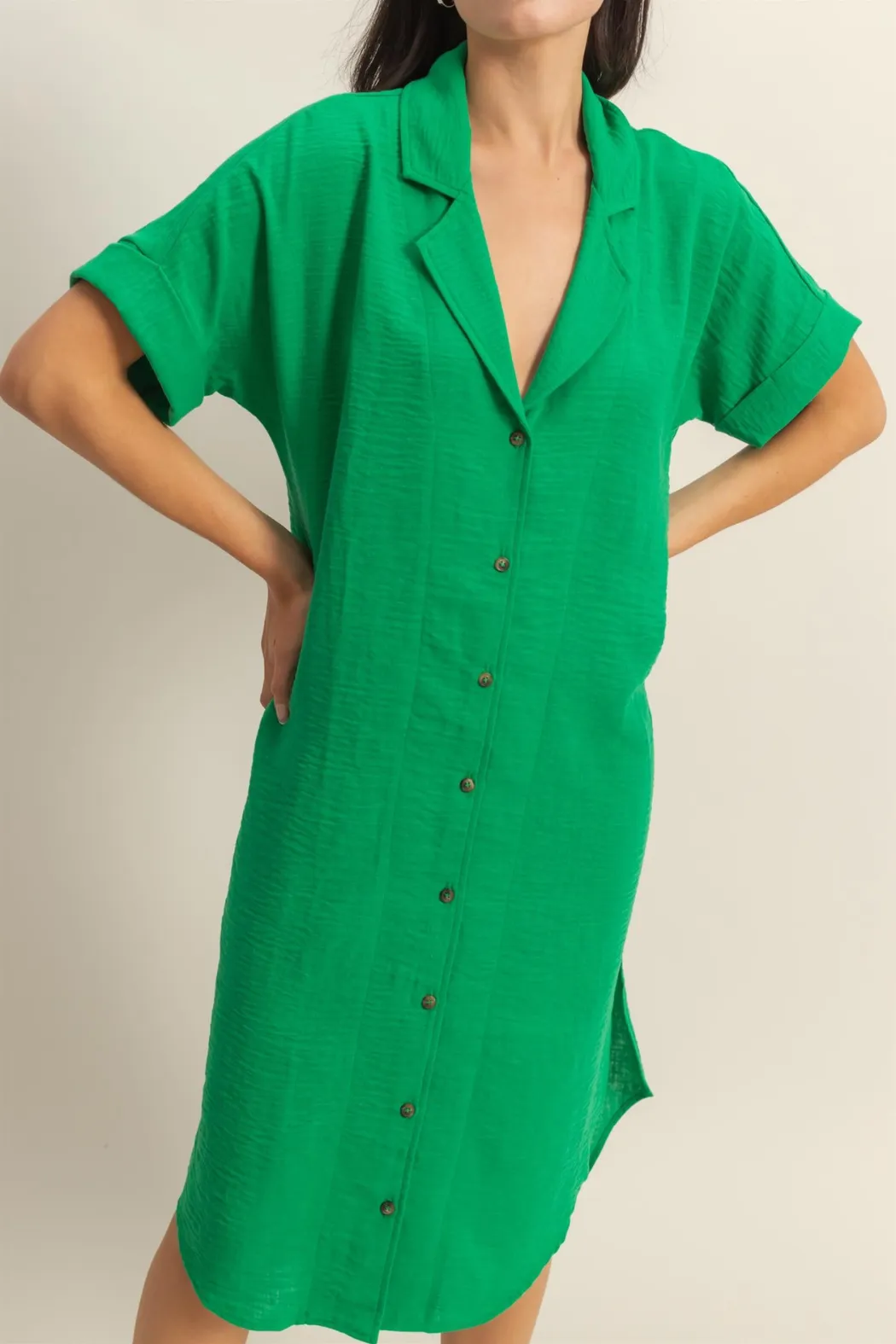 SS Button Midi Dress