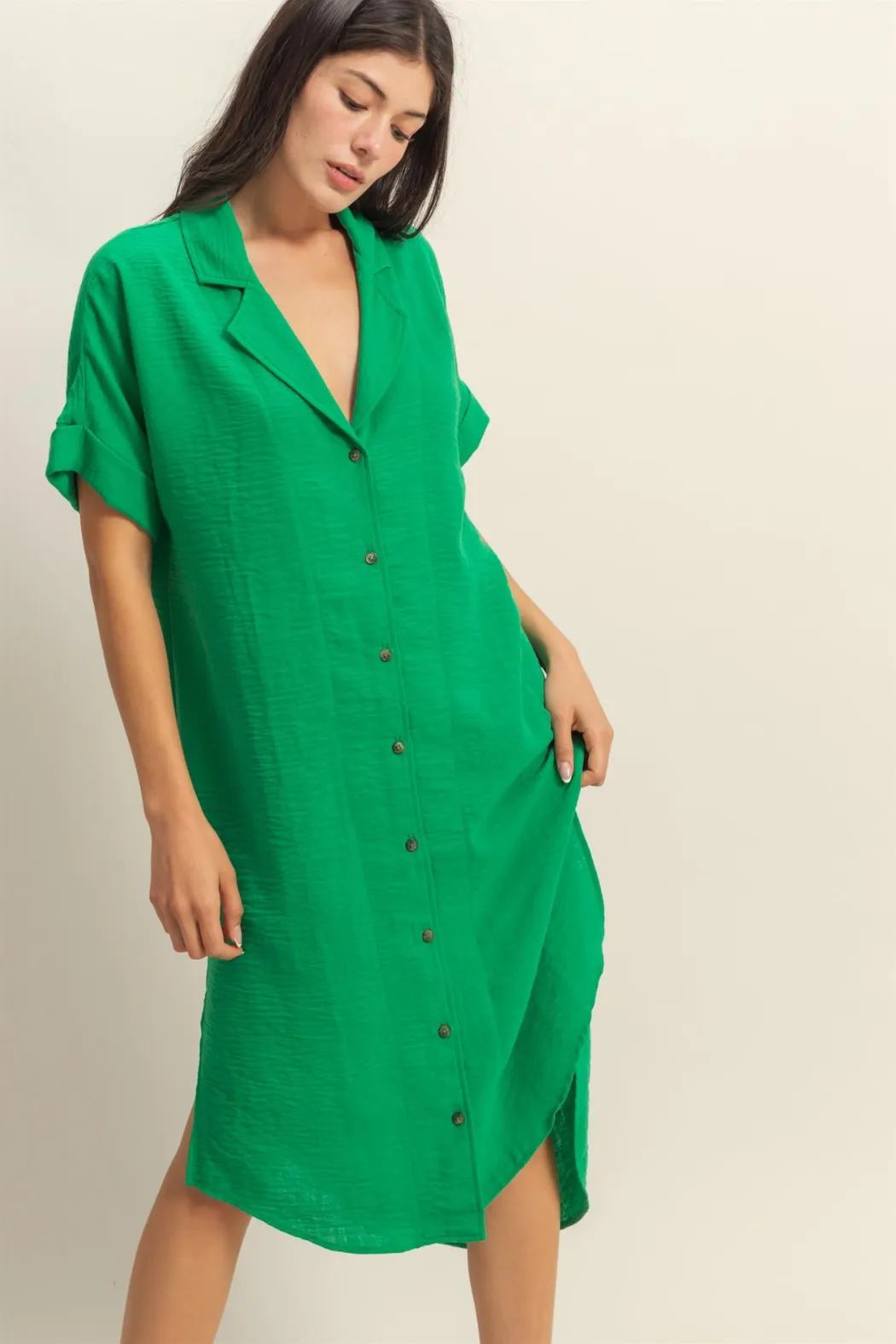 SS Button Midi Dress