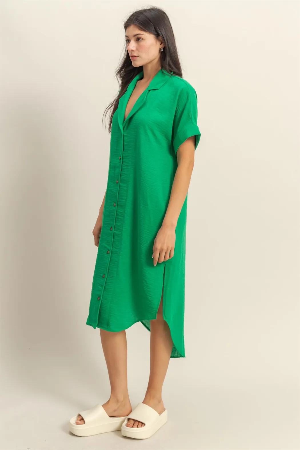 SS Button Midi Dress