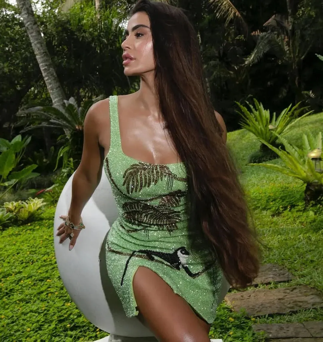 St. Barth Hand-Beaded Crystal Dress in Green
