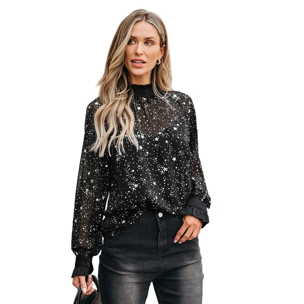Star Print Ruching Top