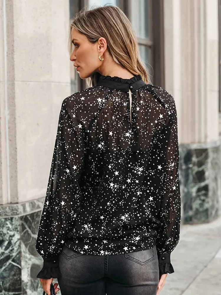Star Print Ruching Top