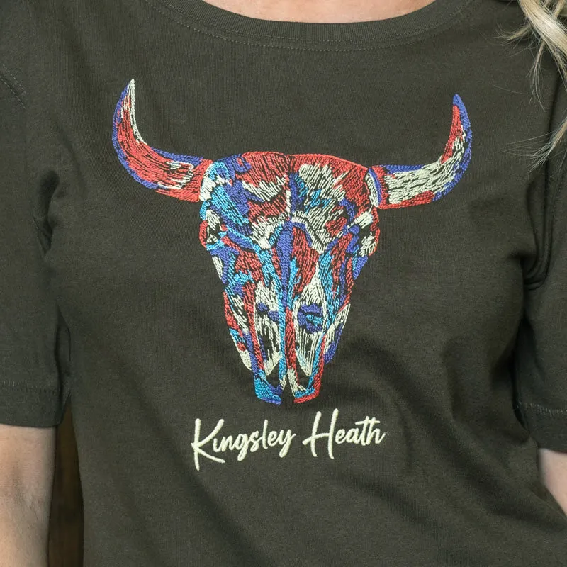 Stitched Skull Regular Crew Tee - Fatigue