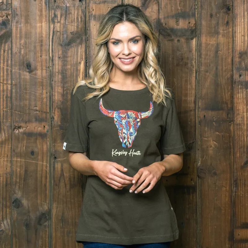Stitched Skull Regular Crew Tee - Fatigue