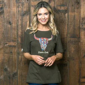 Stitched Skull Regular Crew Tee - Fatigue