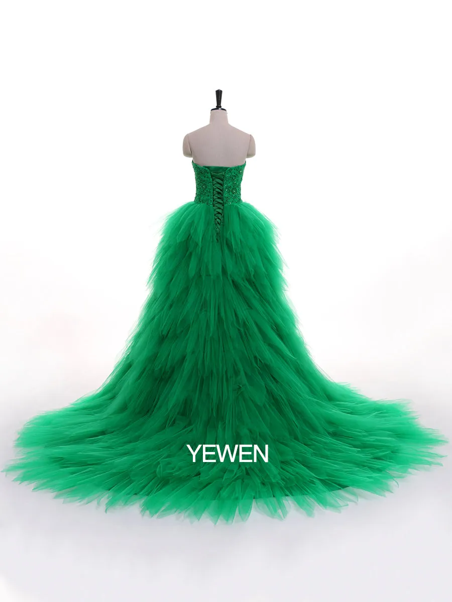 Strapless Embroidered Backless Ruffles Photo Shoot Dress