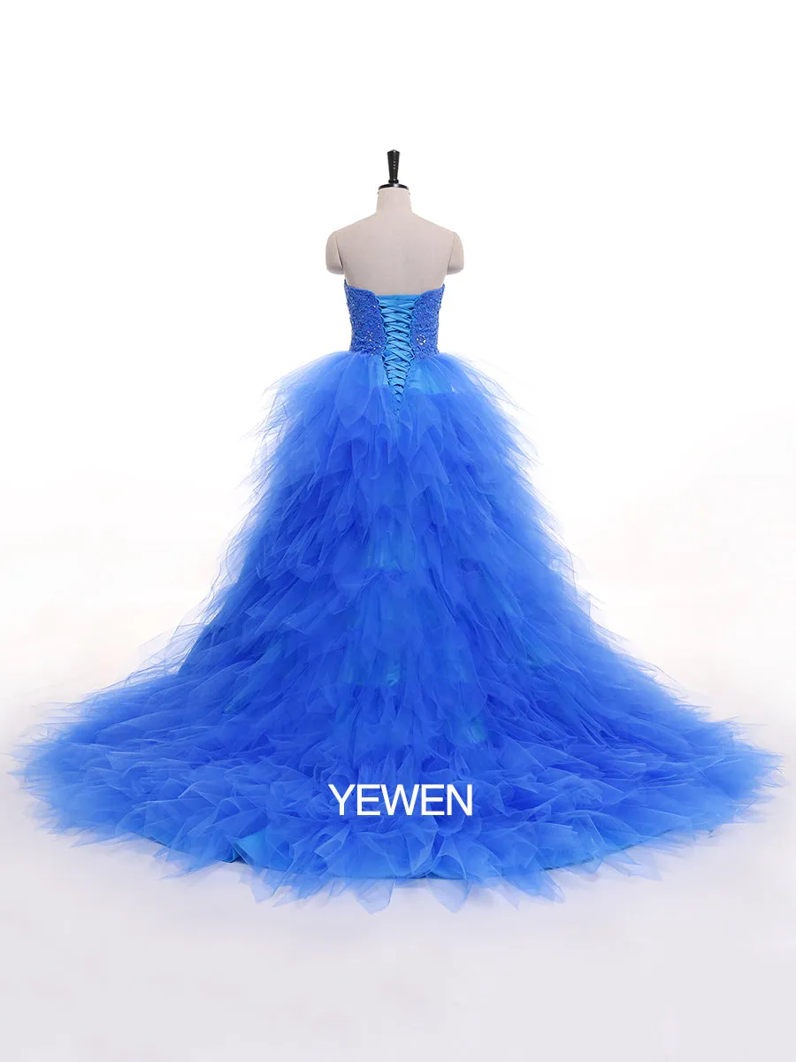 Strapless Embroidered Backless Ruffles Photo Shoot Dress