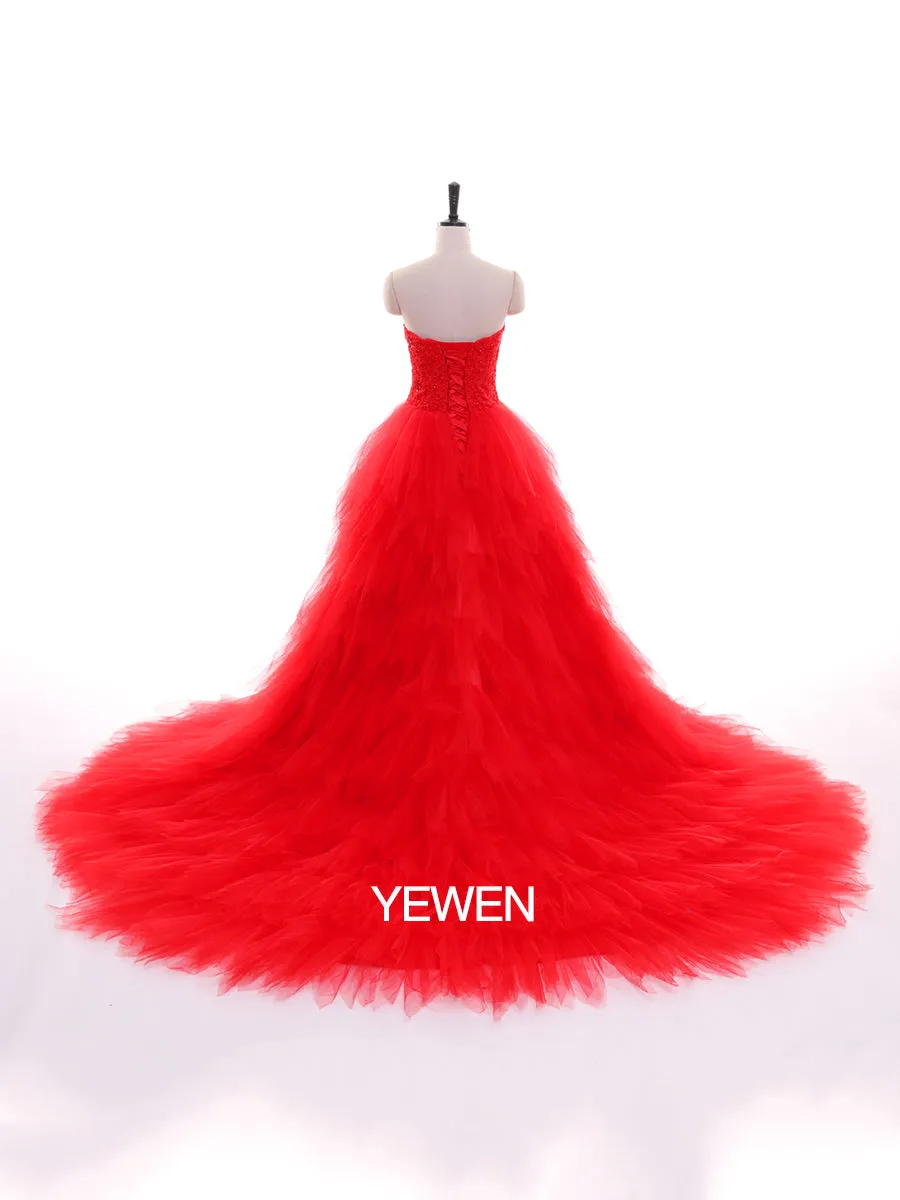 Strapless Embroidered Backless Ruffles Photo Shoot Dress