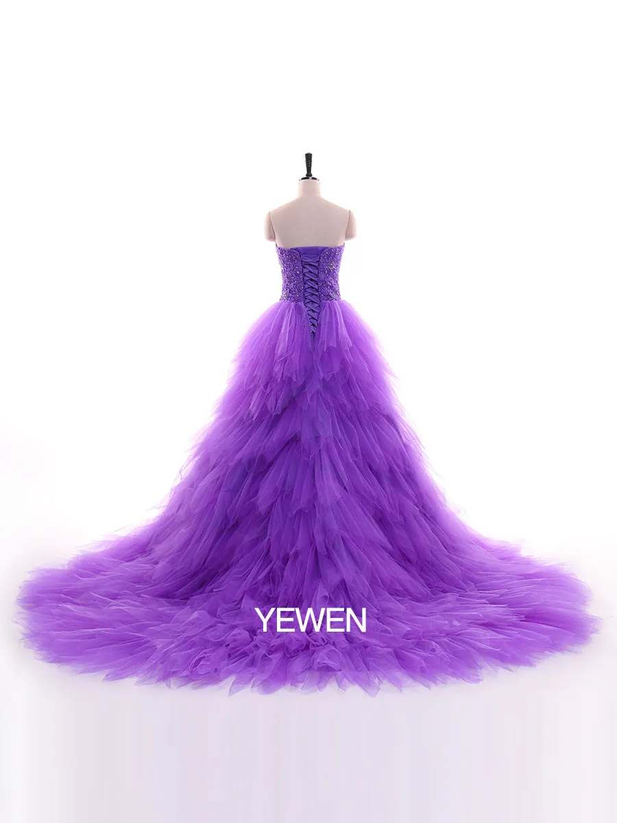 Strapless Embroidered Backless Ruffles Photo Shoot Dress