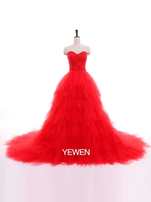 Strapless Embroidered Backless Ruffles Photo Shoot Dress