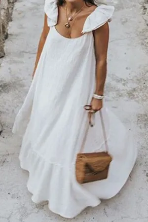 Street Solid O Neck Sleeveless Dresses