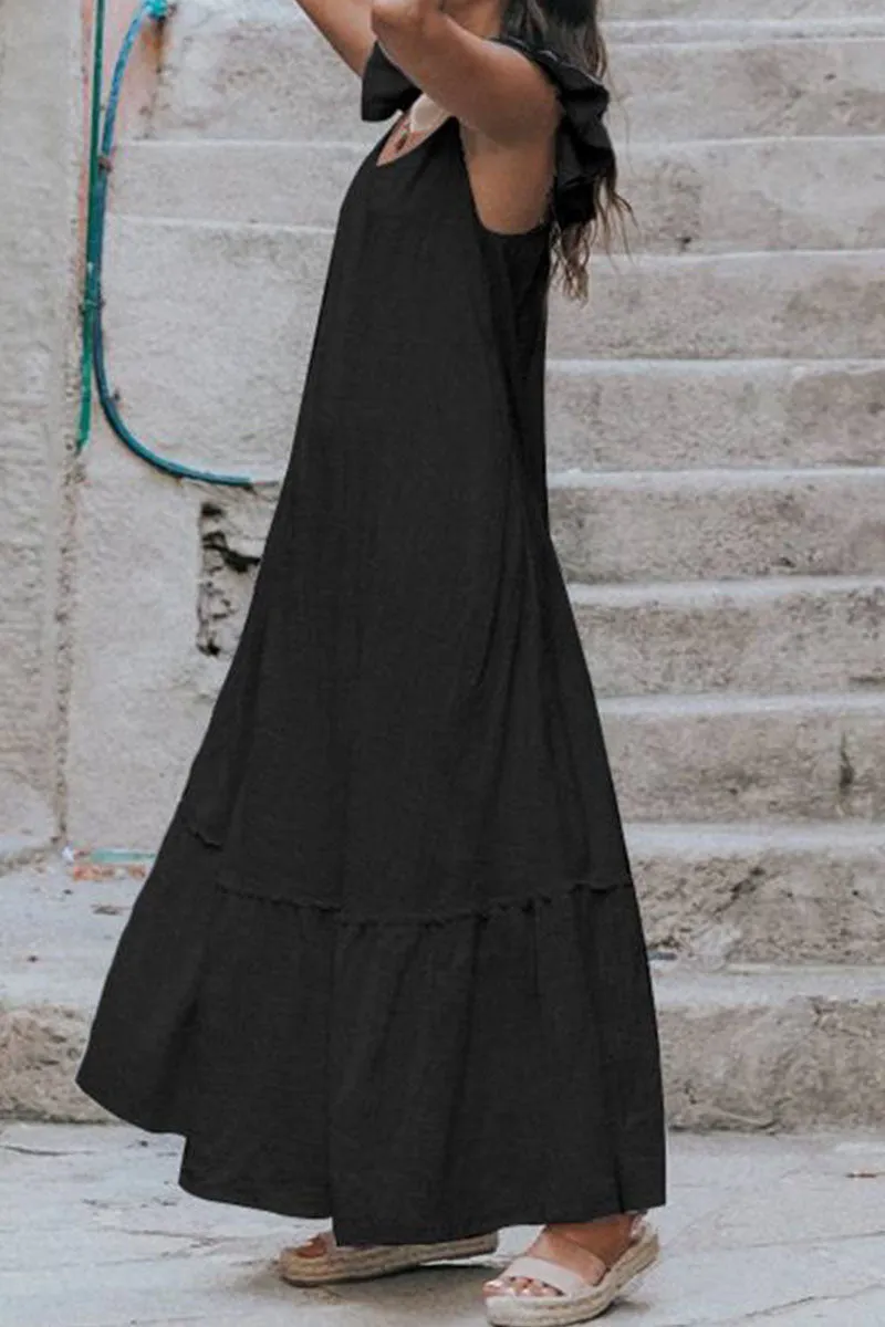 Street Solid O Neck Sleeveless Dresses