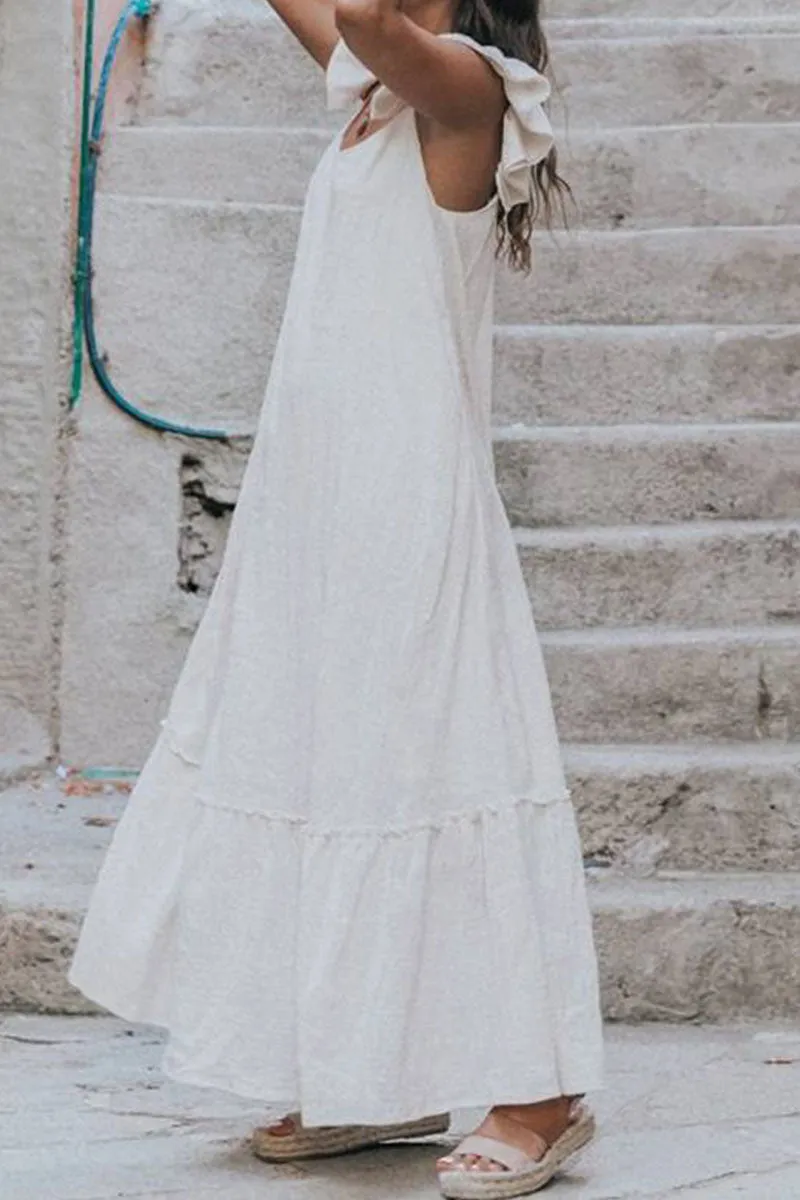 Street Solid O Neck Sleeveless Dresses