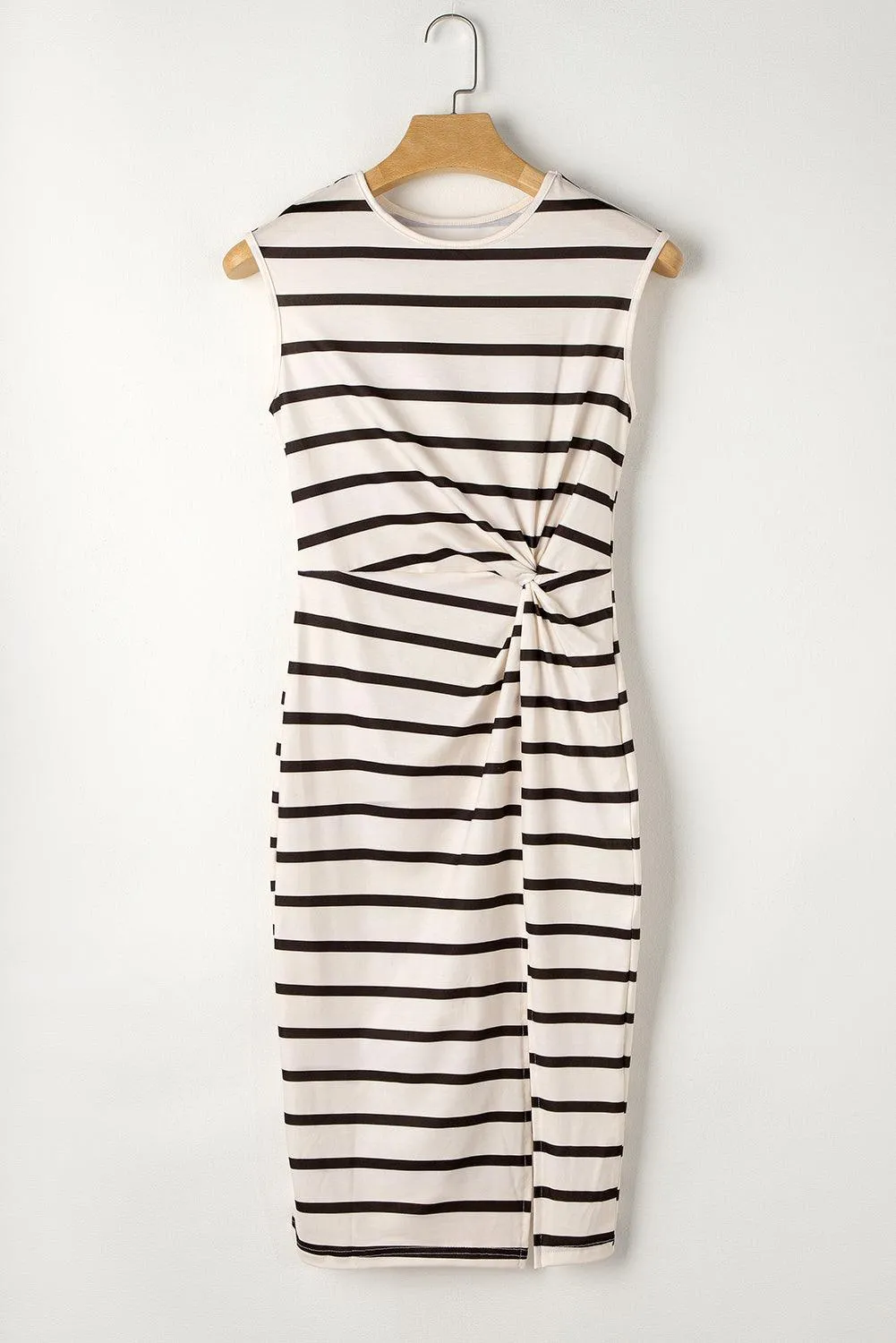 Stripe Twist Side Split Midi Dress