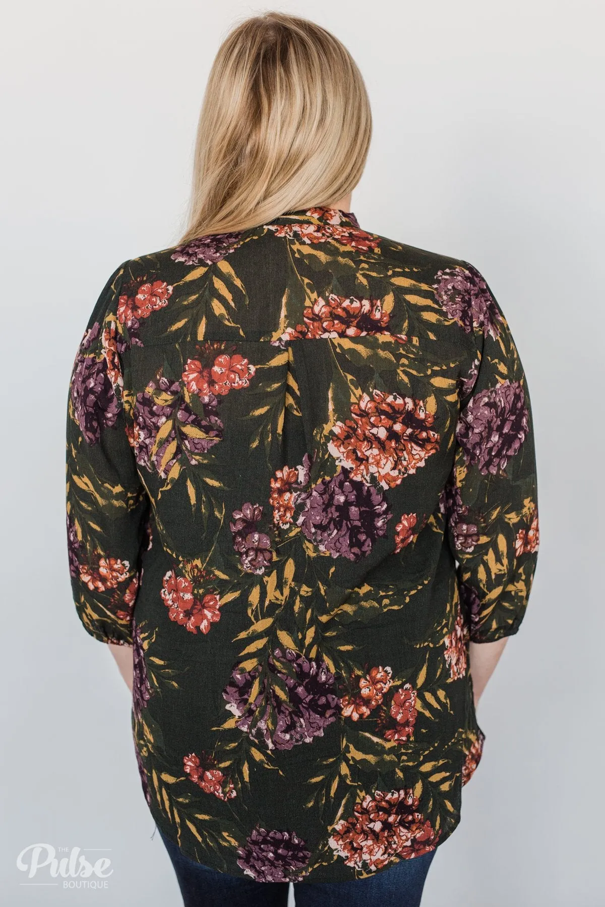 Stroll Through the Garden Tie Blouse- Deep Green
