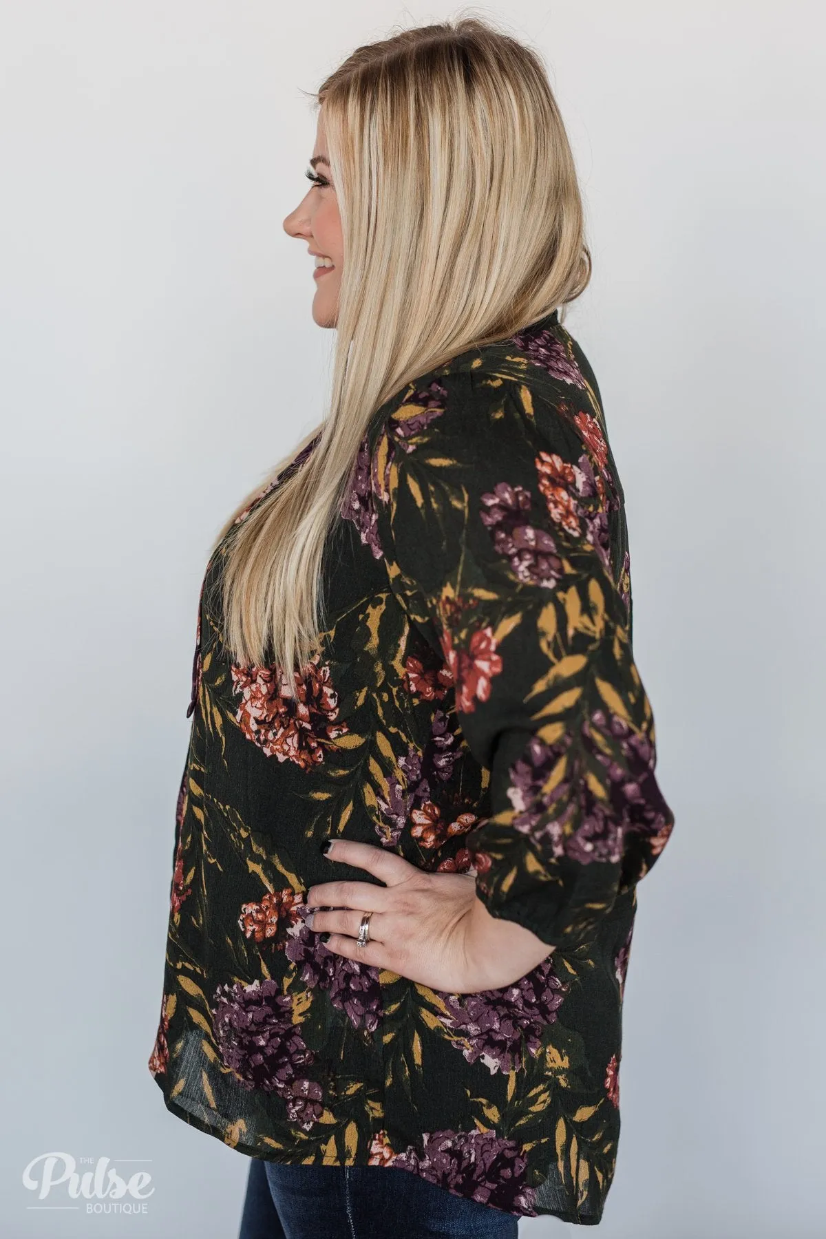 Stroll Through the Garden Tie Blouse- Deep Green