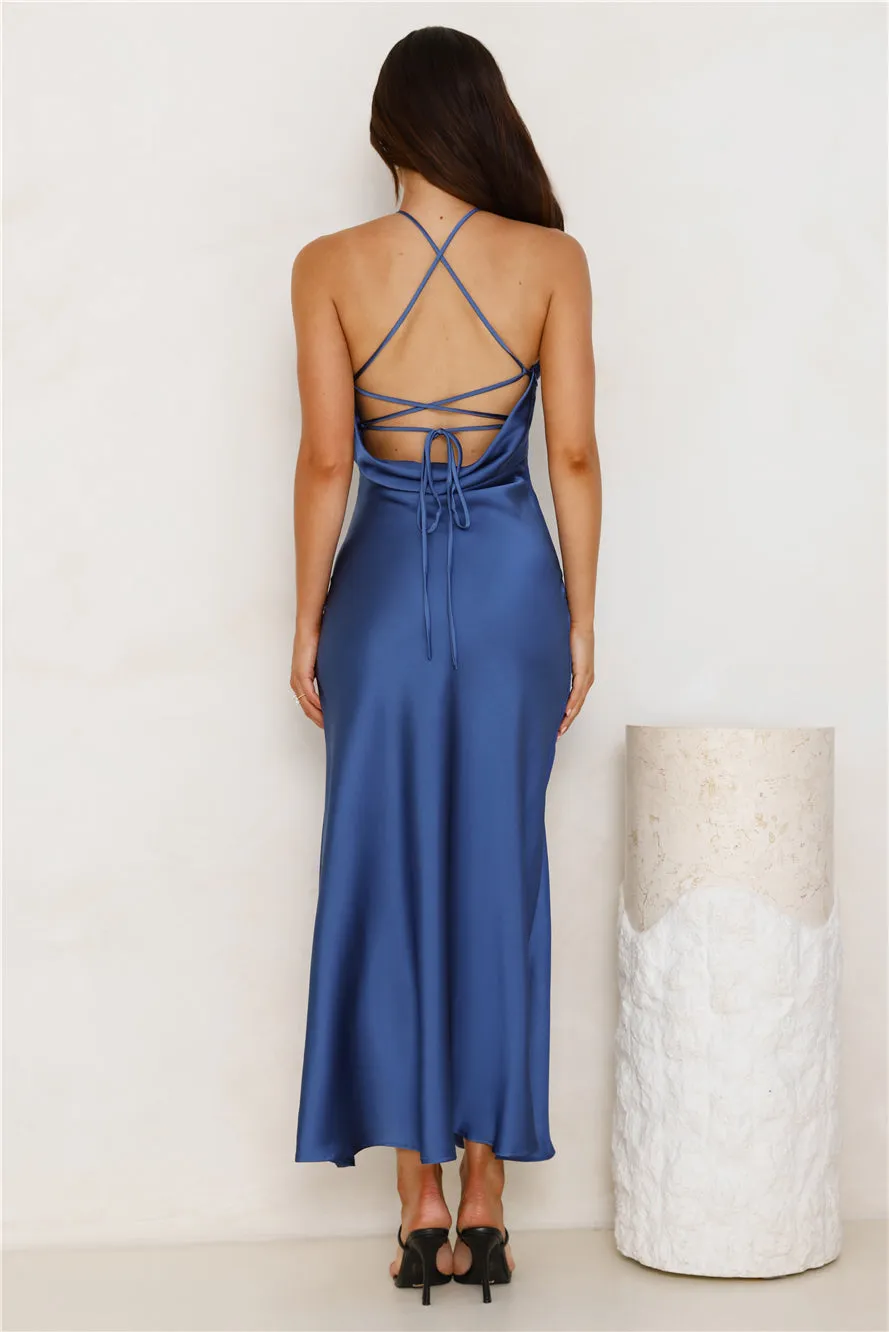 Styled Chicly Satin Maxi Dress Navy
