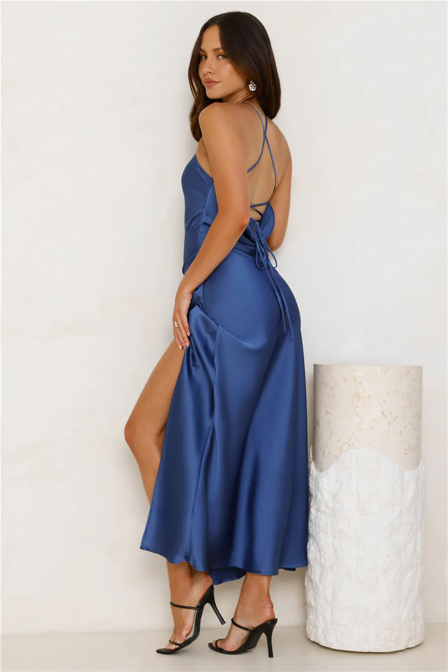 Styled Chicly Satin Maxi Dress Navy