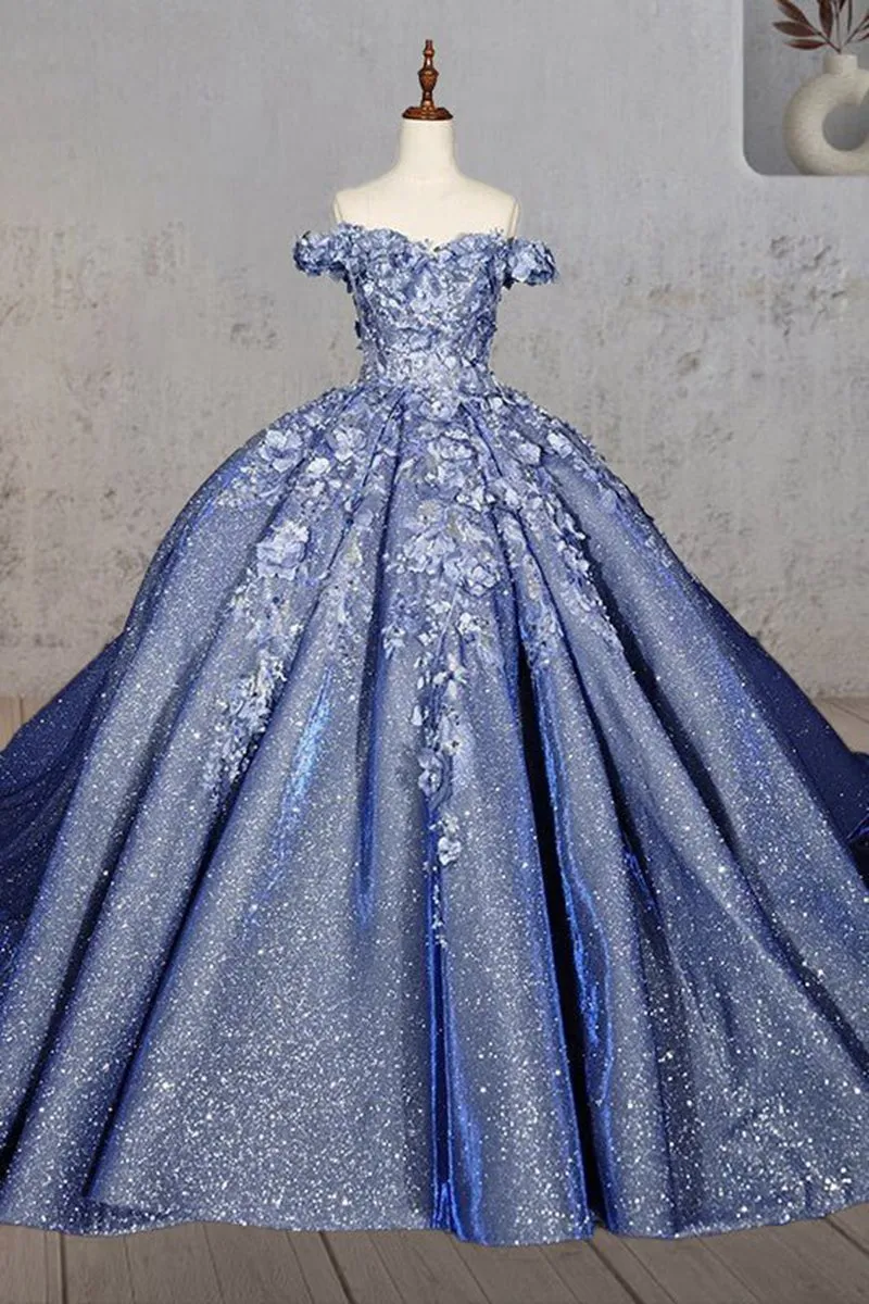 Sweetheart A-line Off-the-shoulder Quinceanera Dresses with 3D Flower and Pearls