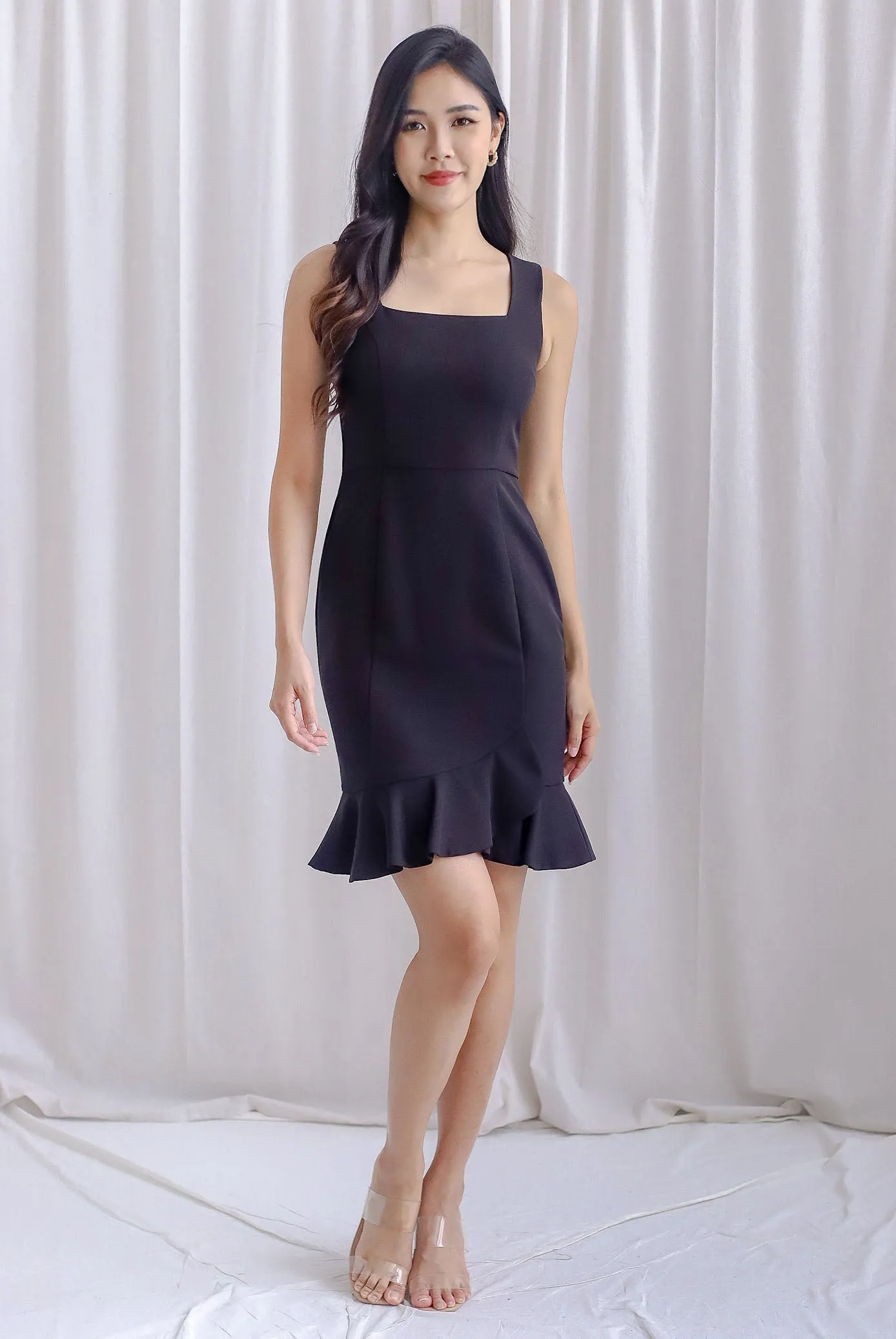 TDC Balthana Stacked Hem Mermaid Dress In Black