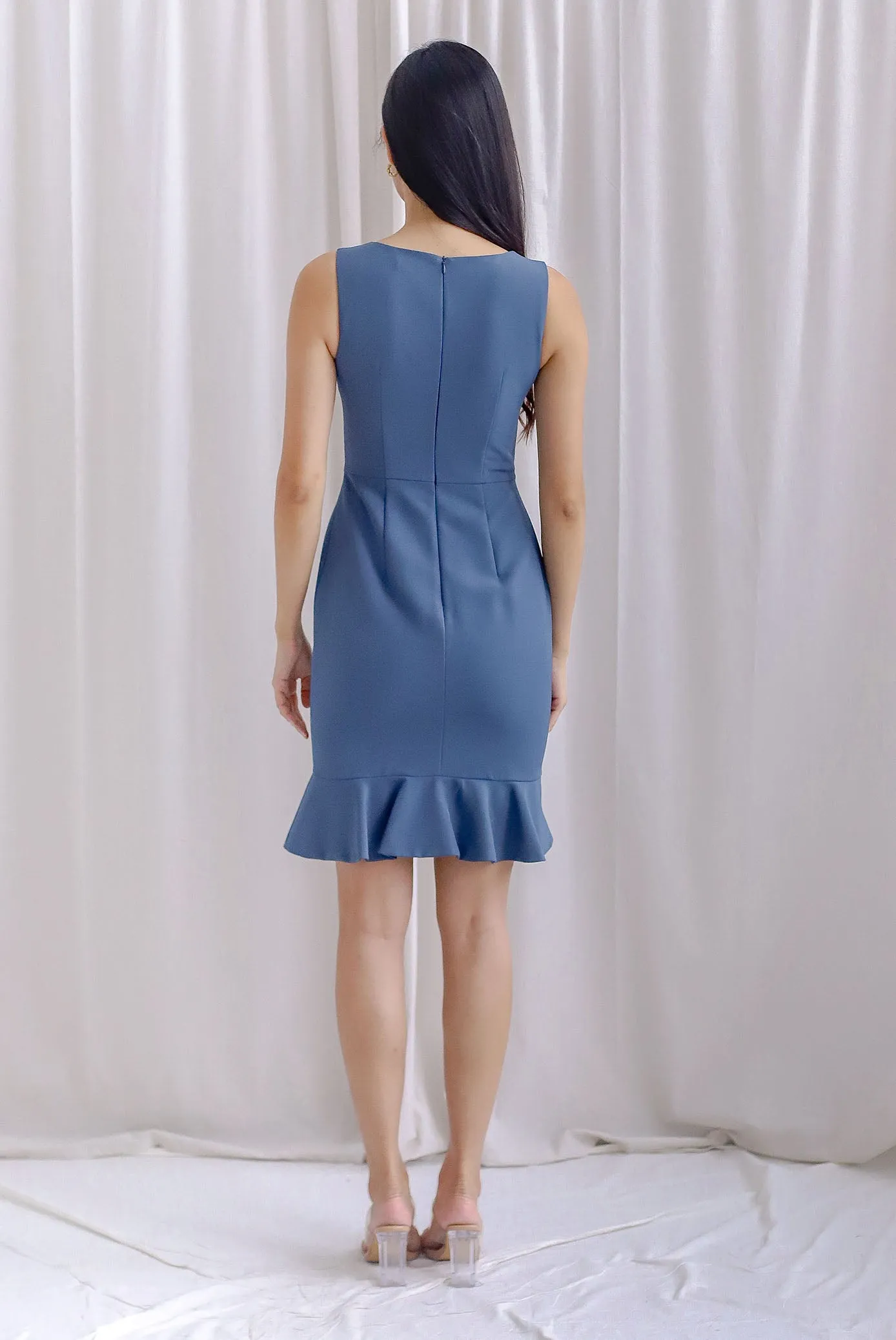 TDC Balthana Stacked Hem Mermaid Dress In Steel Blue