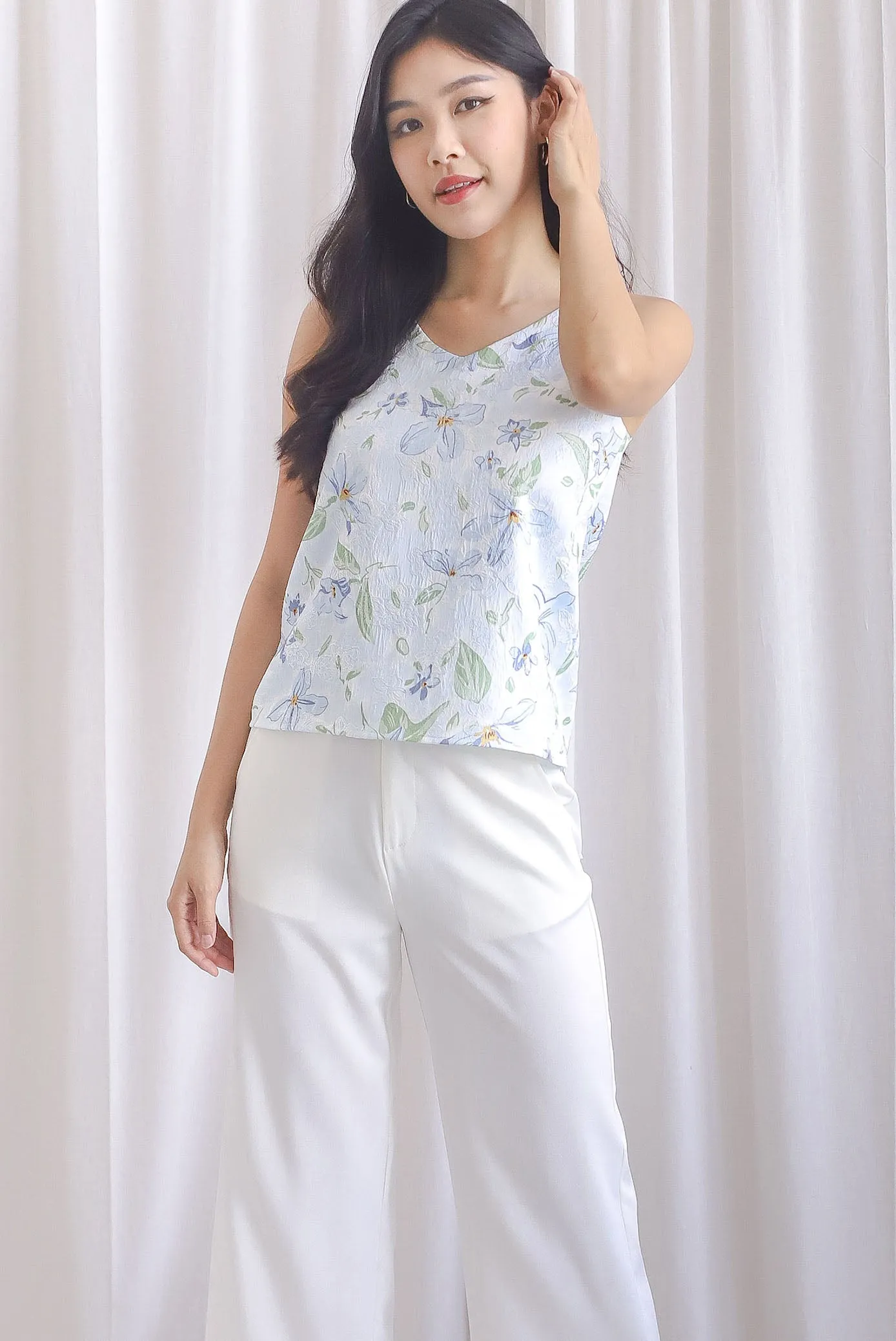 TDC Christian Two Way Top In Blue Emboss