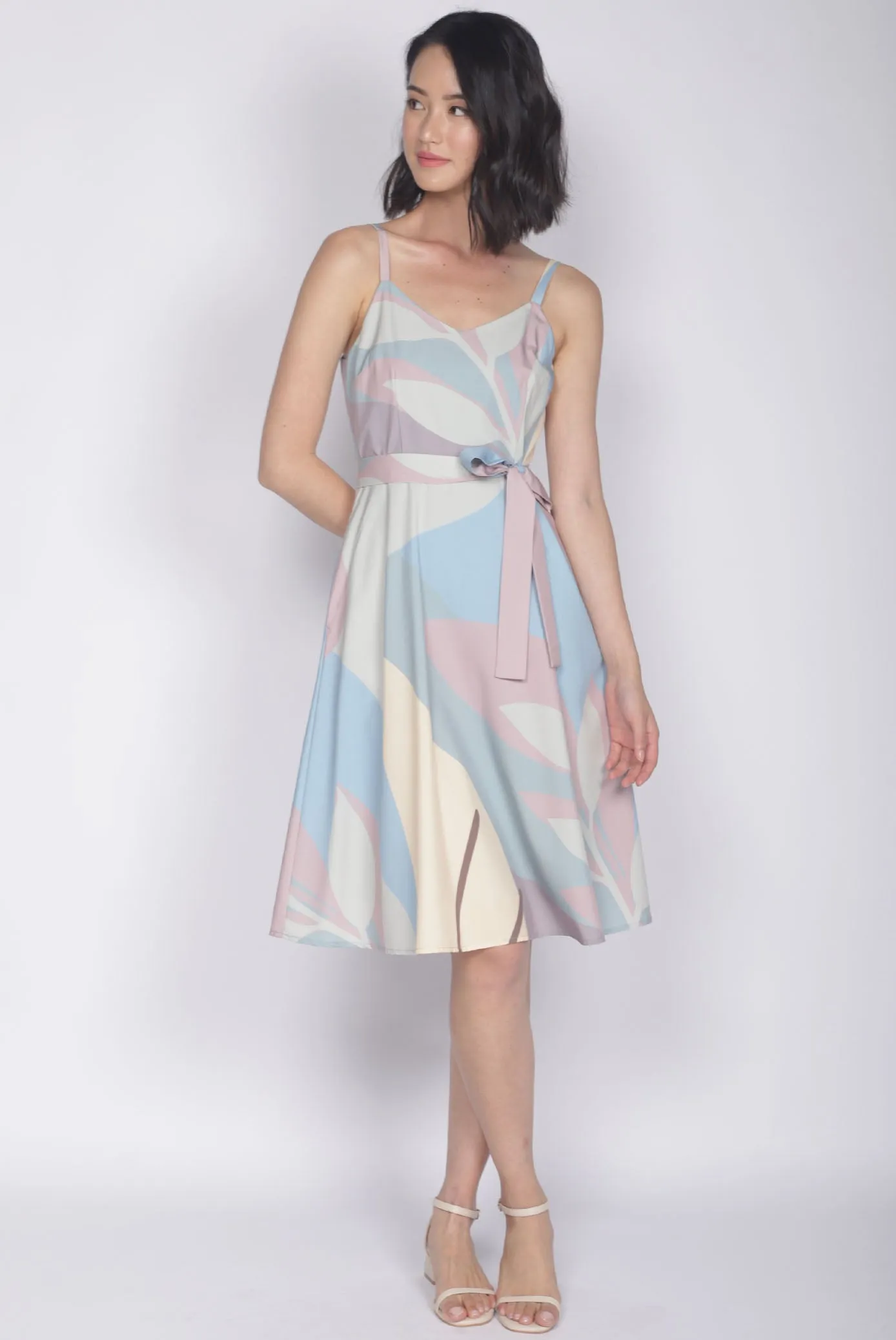 TDC Lettie Leafy Abstract Flare Dress In Pastel