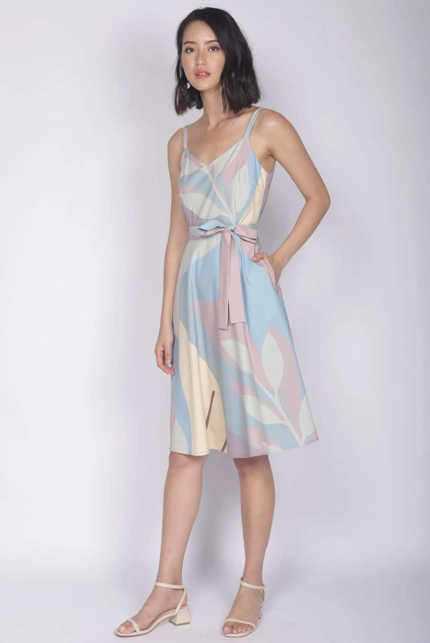TDC Lettie Leafy Abstract Flare Dress In Pastel
