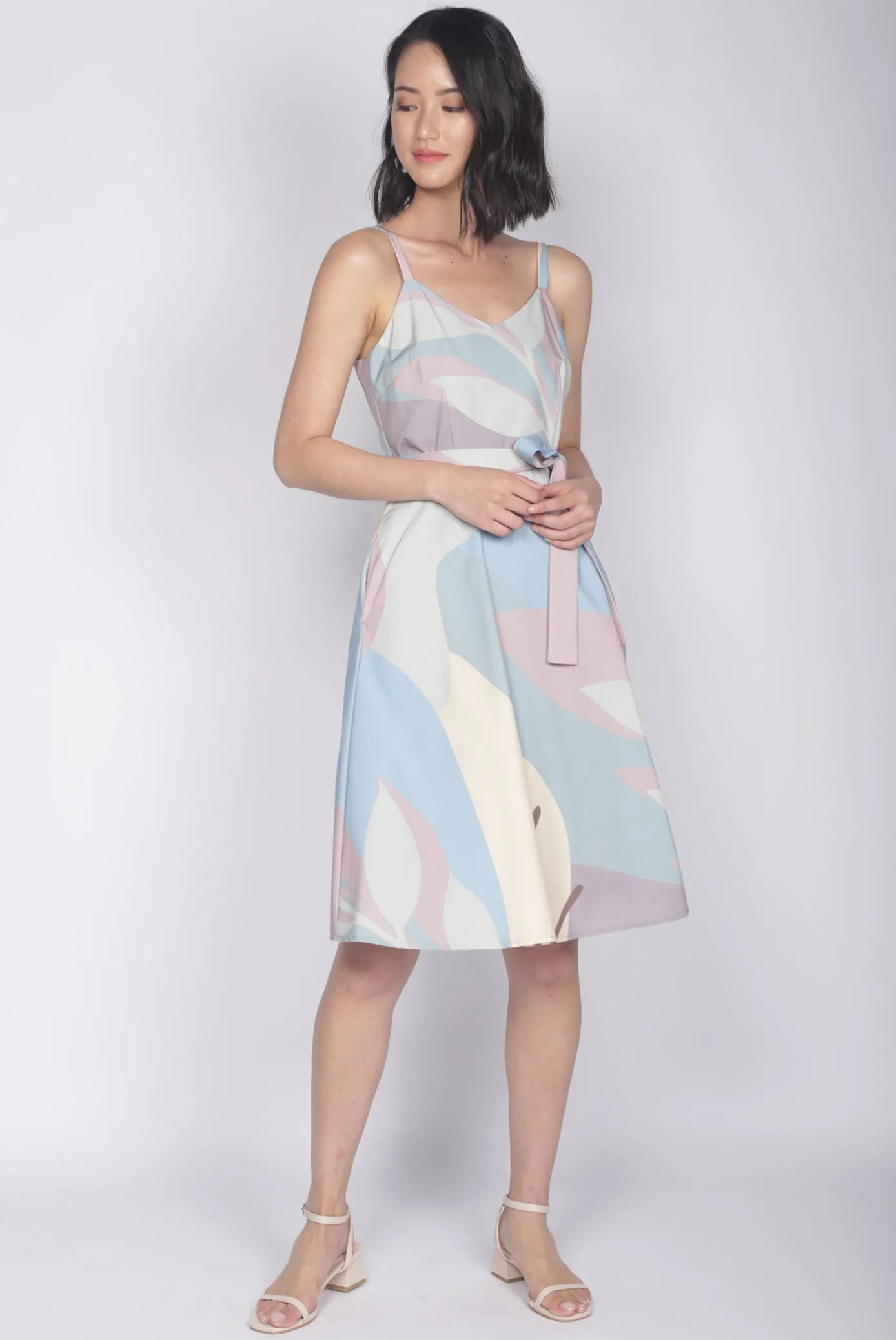 TDC Lettie Leafy Abstract Flare Dress In Pastel