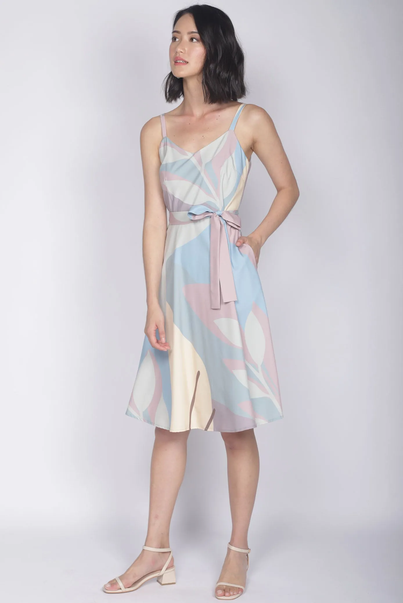 TDC Lettie Leafy Abstract Flare Dress In Pastel