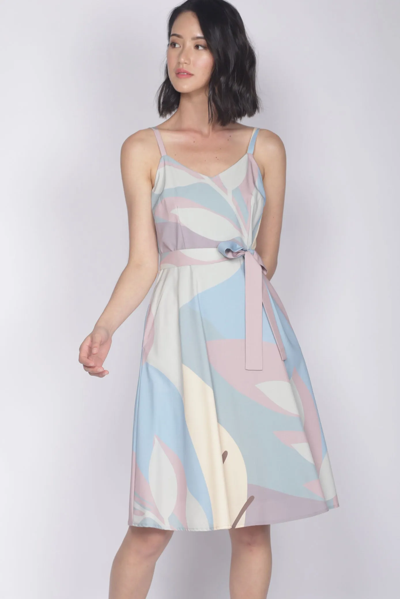 TDC Lettie Leafy Abstract Flare Dress In Pastel