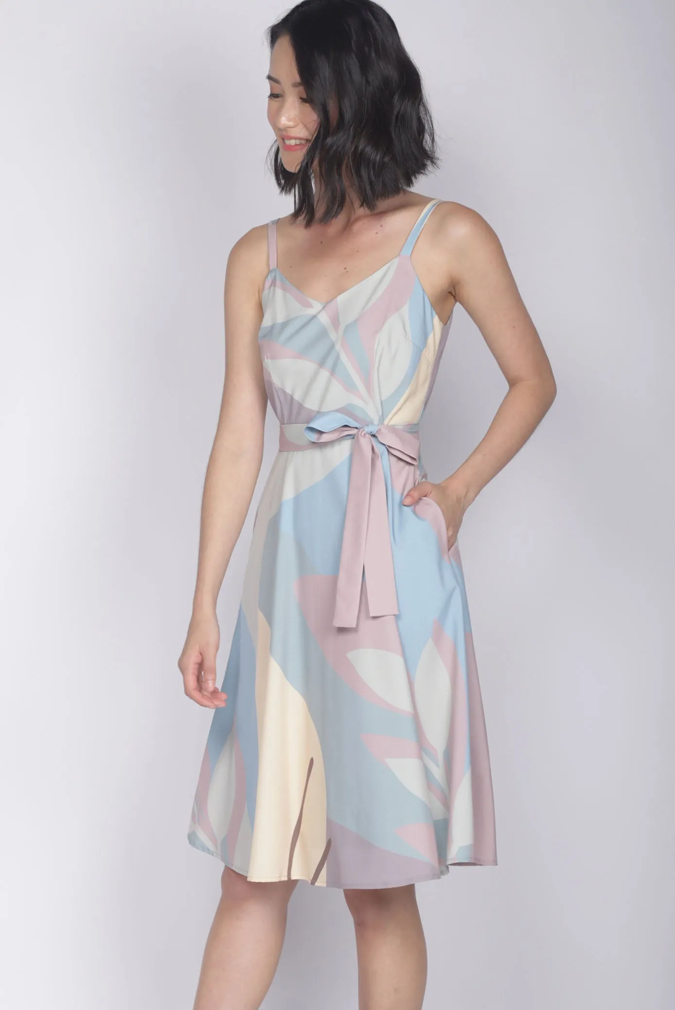 TDC Lettie Leafy Abstract Flare Dress In Pastel