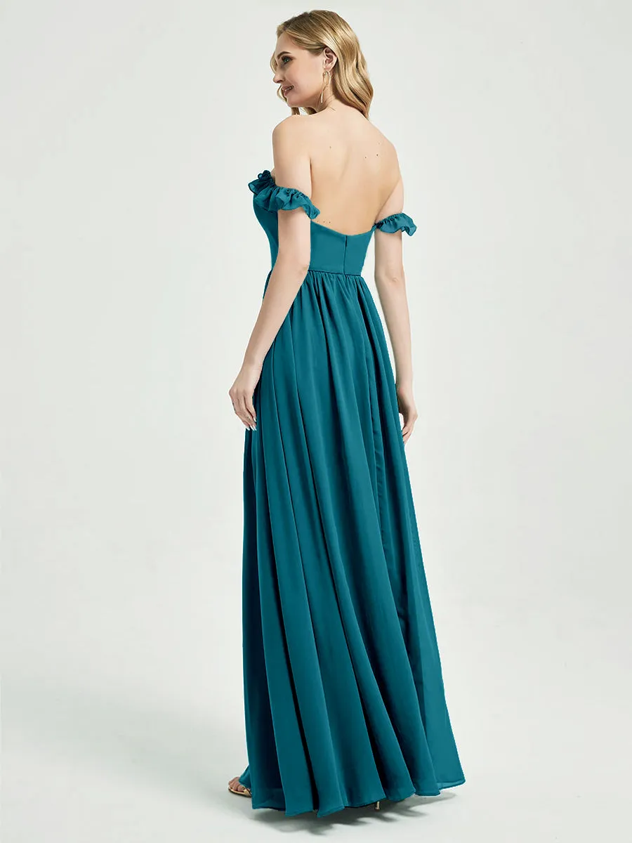 Teal 3 In 1 Detachable Straps Convertible Chiffon Bridesmaid Dress