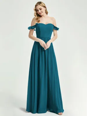 Teal 3 In 1 Detachable Straps Convertible Chiffon Bridesmaid Dress