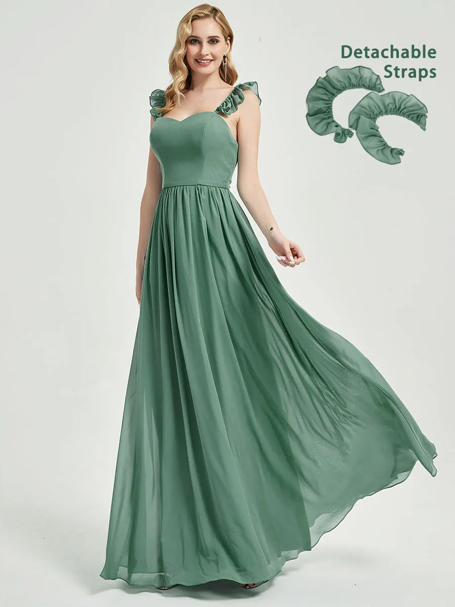 Teal 3 In 1 Detachable Straps Convertible Chiffon Bridesmaid Dress