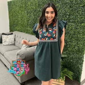Teal The Embroidery Dress